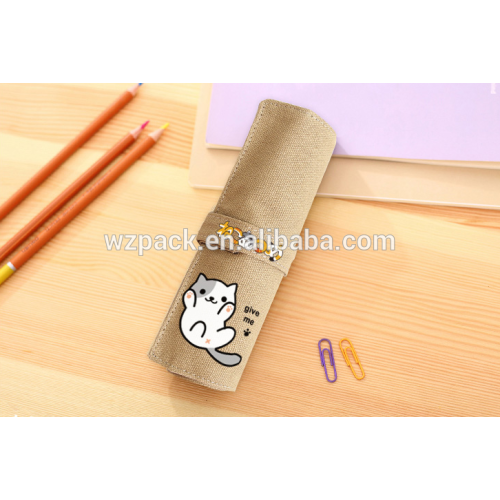 2016 OEM Cute Striped Student Canvas Pen Pencil Case Holder Pouch Stationery Bag